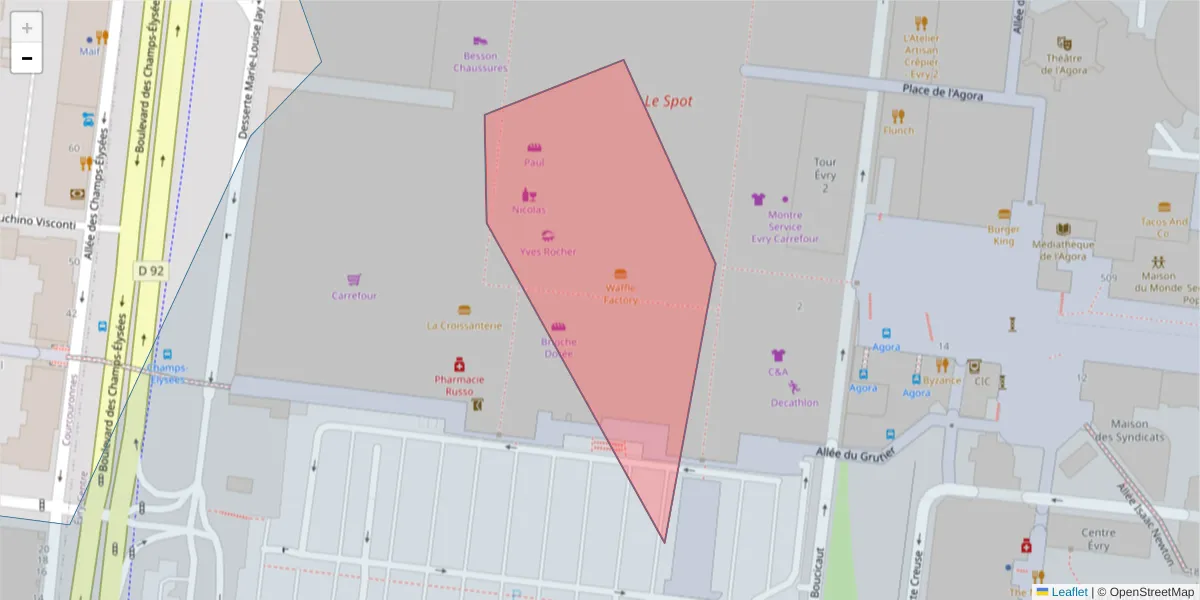 Carte de la zone du code postal  et des codes postaux voisins en France