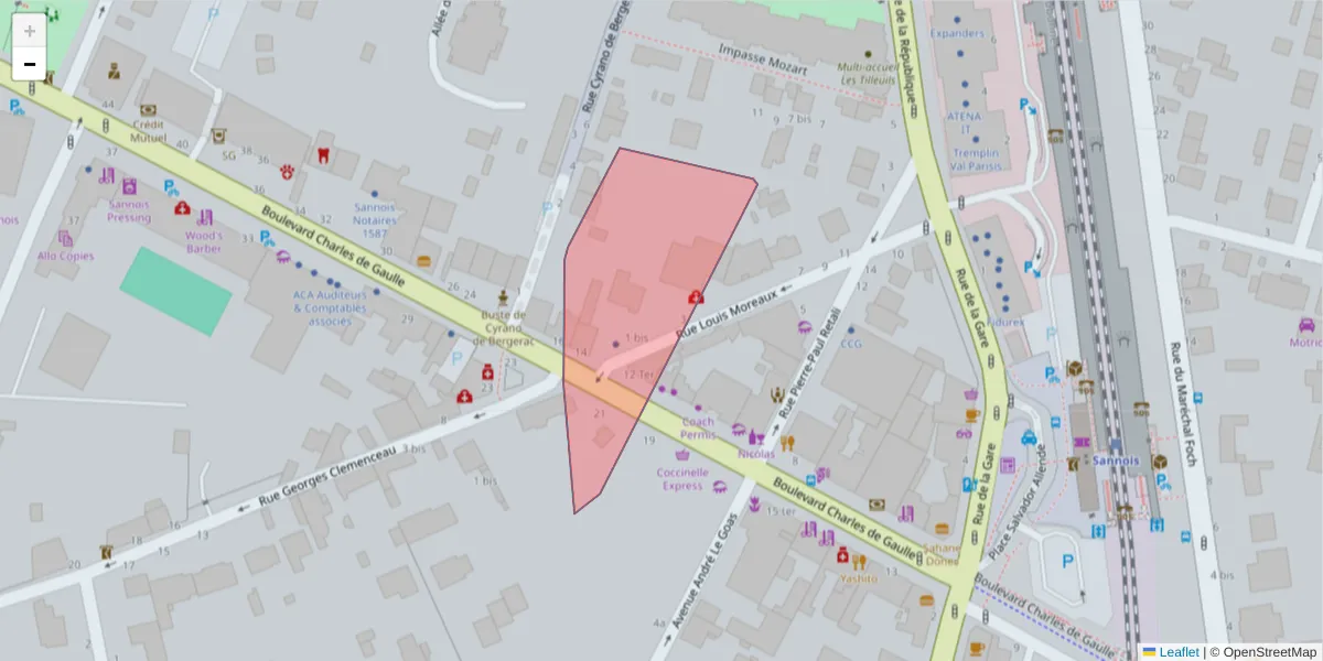 Carte de la zone du code postal  et des codes postaux voisins en France