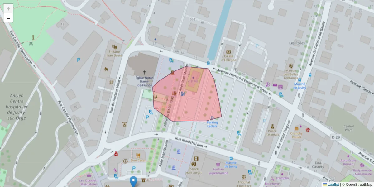 Carte de la zone du code postal  et des codes postaux voisins en France