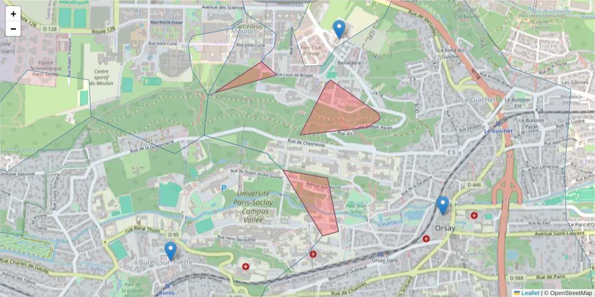 Carte de la zone du code postal  et des codes postaux voisins en France