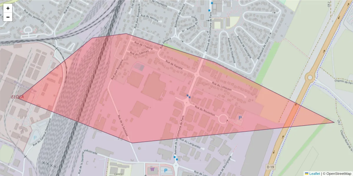 Carte de la zone du code postal  et des codes postaux voisins en France