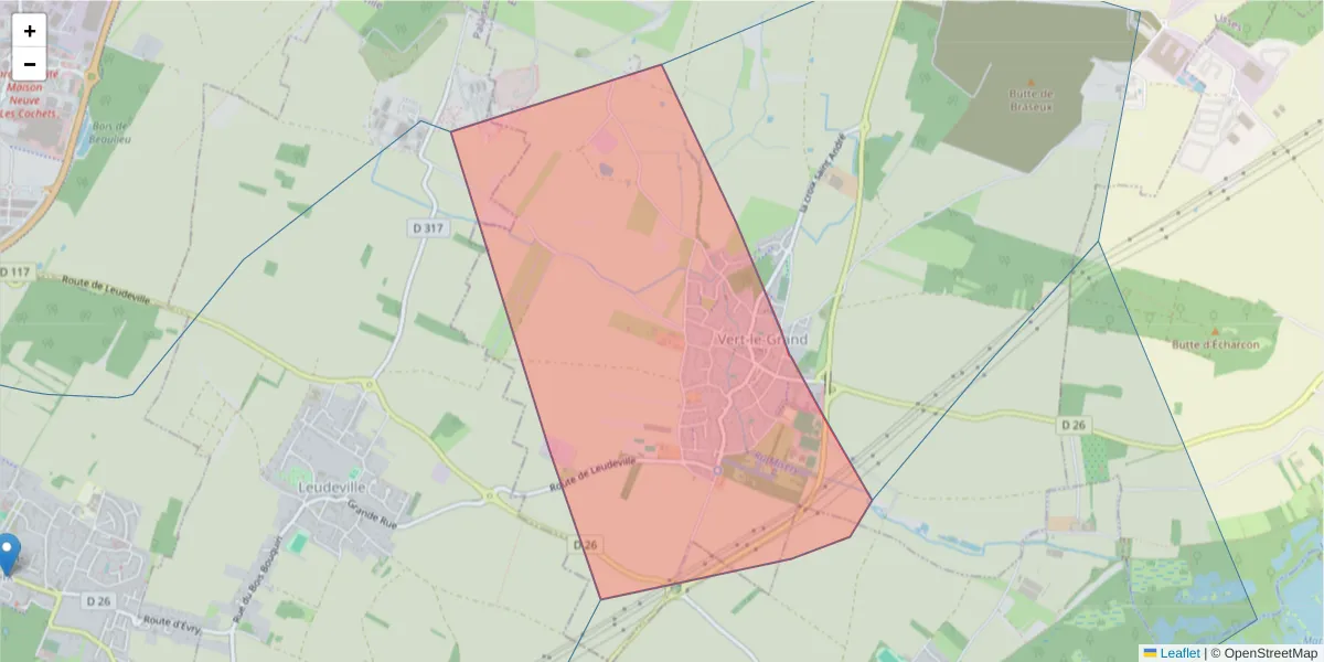 Carte de la zone du code postal  et des codes postaux voisins en France