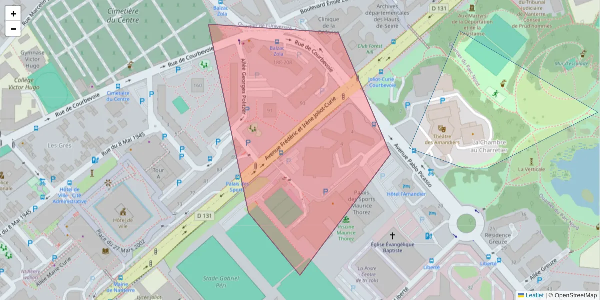 Carte de la zone du code postal  et des codes postaux voisins en France