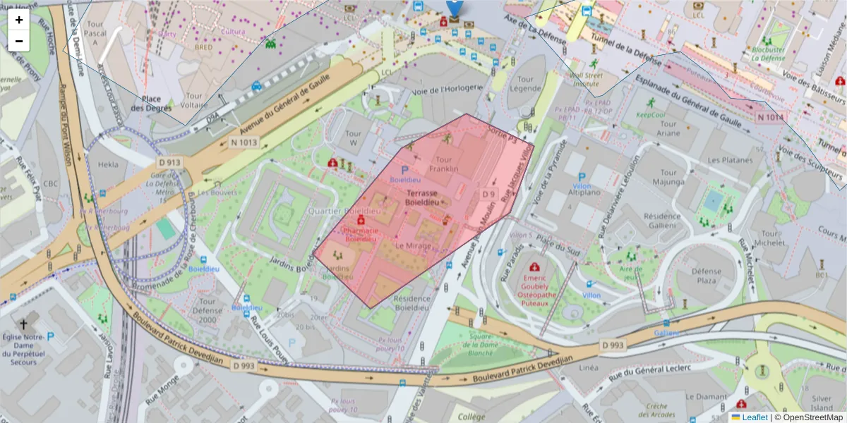 Carte de la zone du code postal  et des codes postaux voisins en France