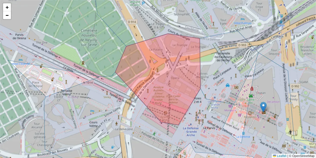Carte de la zone du code postal  et des codes postaux voisins en France