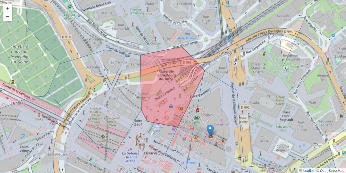 Carte de la zone du code postal  et des codes postaux voisins en France