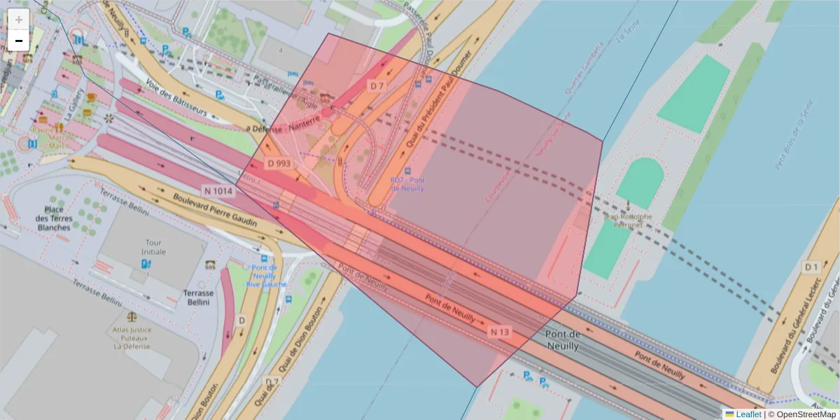 Carte de la zone du code postal  et des codes postaux voisins en France