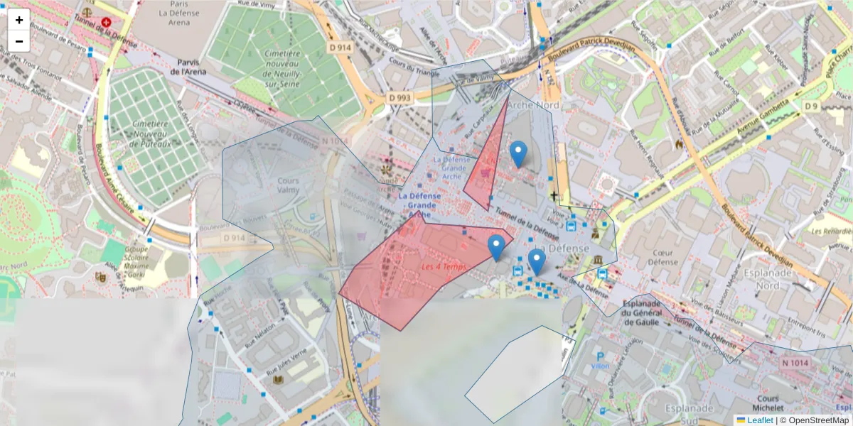 Carte de la zone du code postal  et des codes postaux voisins en France