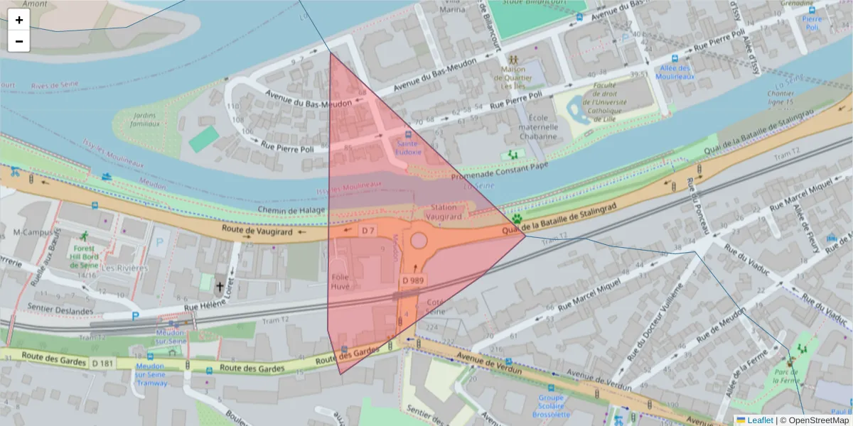 Carte de la zone du code postal  et des codes postaux voisins en France