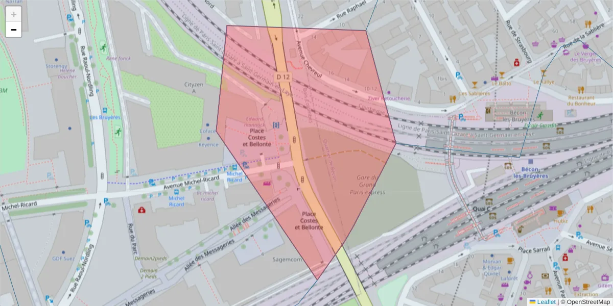 Carte de la zone du code postal  et des codes postaux voisins en France