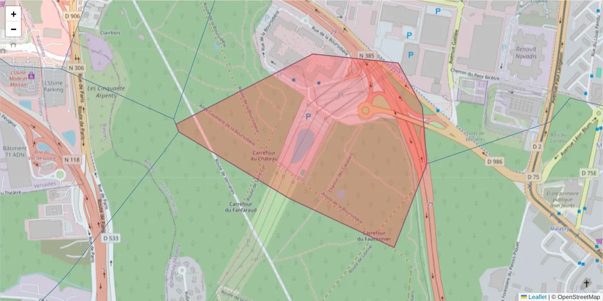 Carte de la zone du code postal  et des codes postaux voisins en France