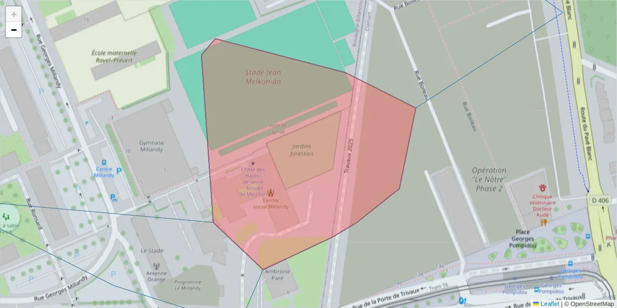 Carte de la zone du code postal  et des codes postaux voisins en France