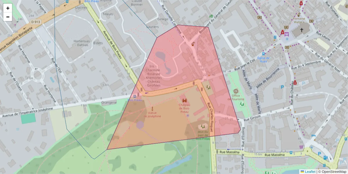 Carte de la zone du code postal  et des codes postaux voisins en France