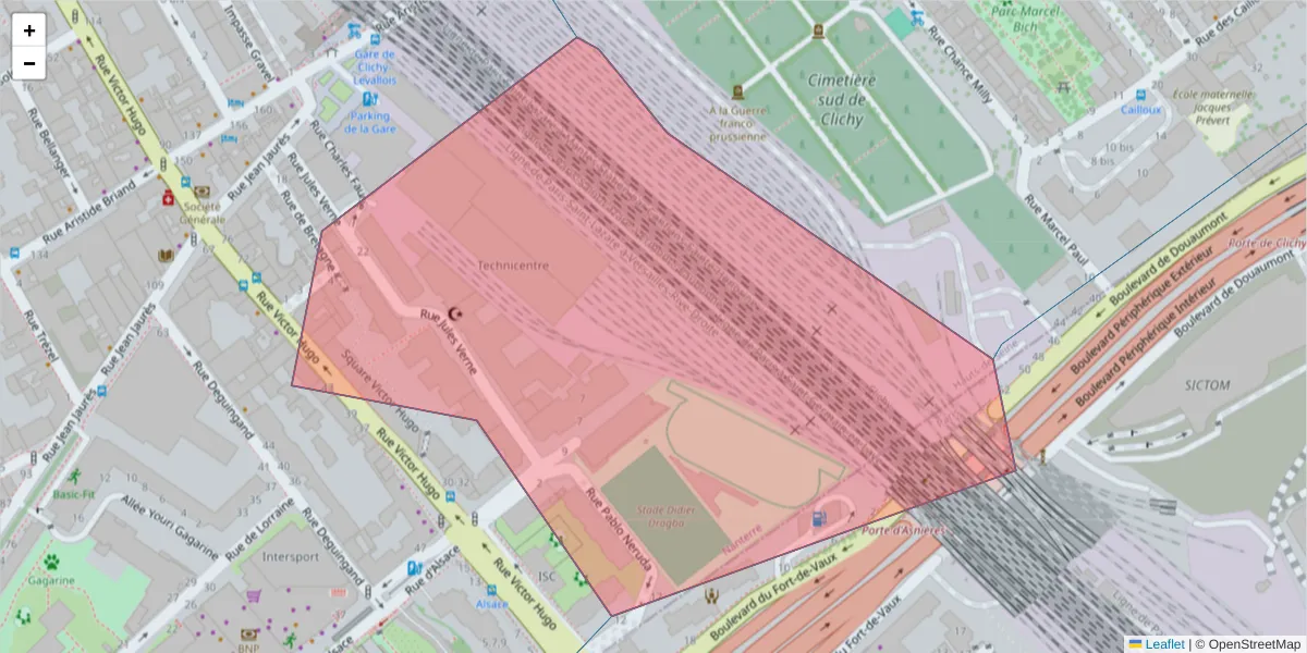 Carte de la zone du code postal  et des codes postaux voisins en France