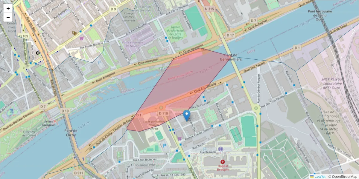 Carte de la zone du code postal  et des codes postaux voisins en France