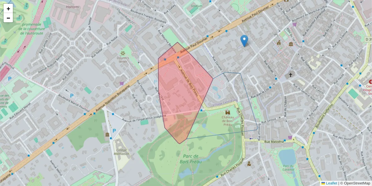 Carte de la zone du code postal  et des codes postaux voisins en France