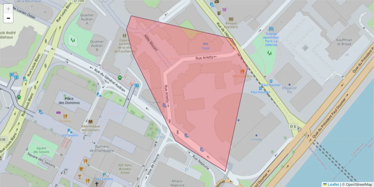 Carte de la zone du code postal  et des codes postaux voisins en France