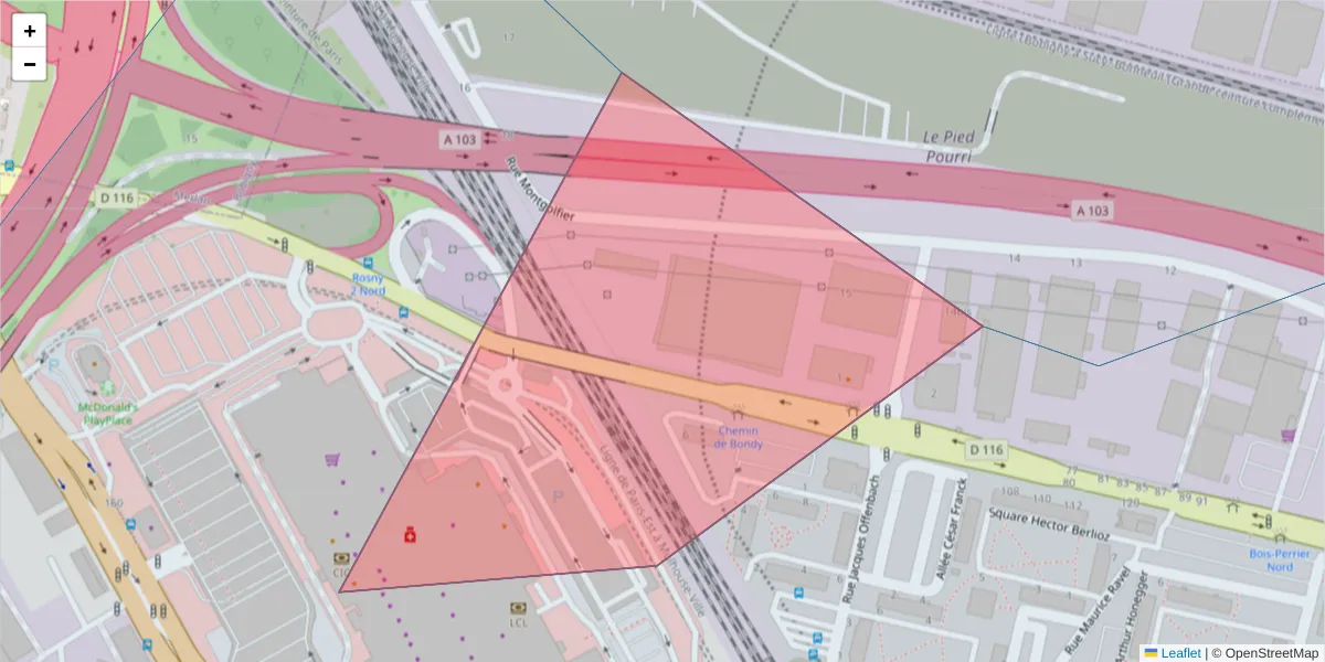 Carte de la zone du code postal  et des codes postaux voisins en France