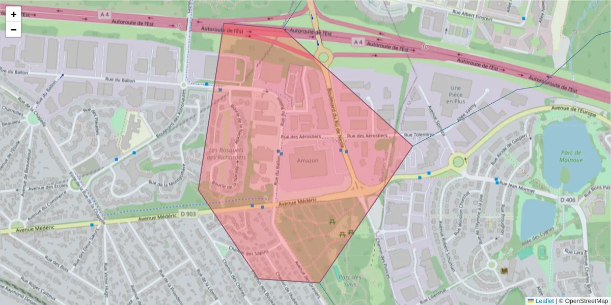 Carte de la zone du code postal  et des codes postaux voisins en France