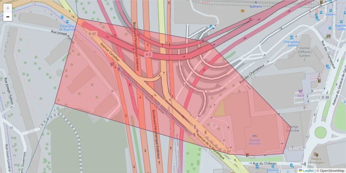 Carte de la zone du code postal  et des codes postaux voisins en France
