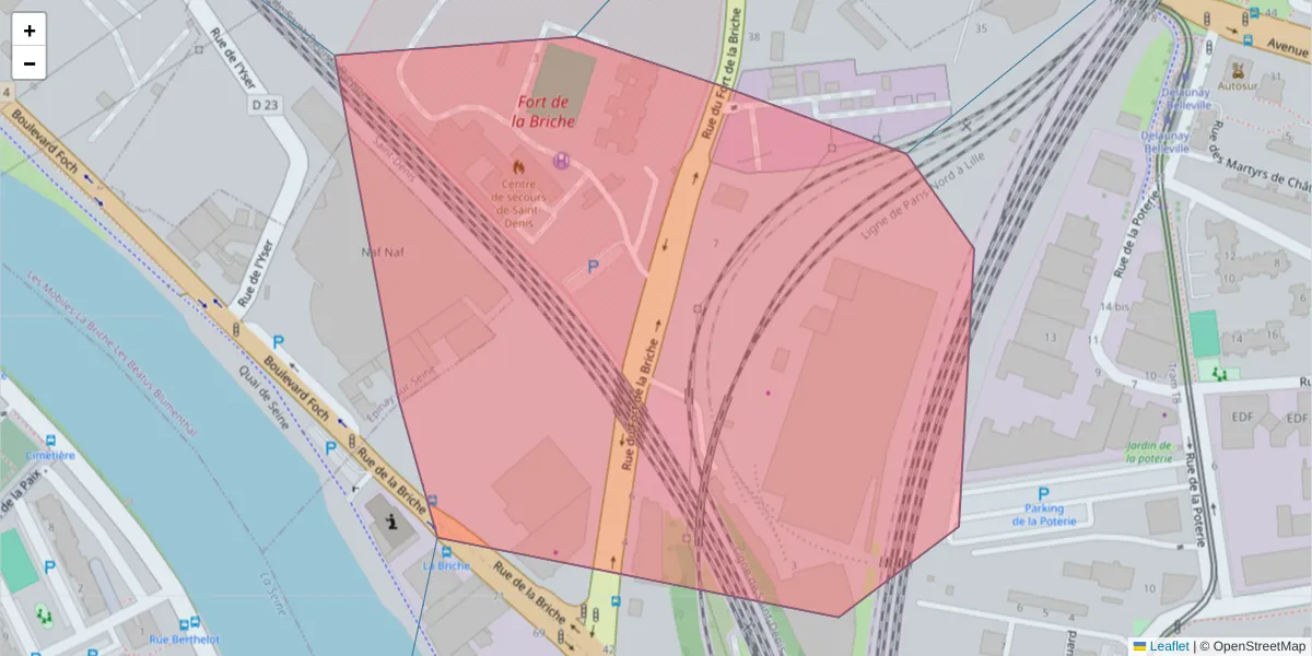 Carte de la zone du code postal  et des codes postaux voisins en France