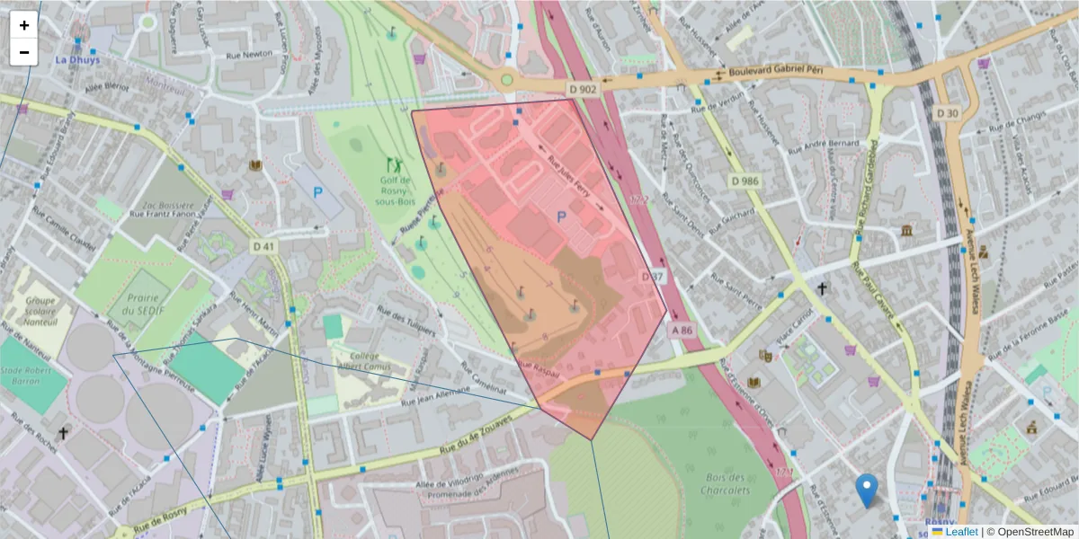 Carte de la zone du code postal  et des codes postaux voisins en France