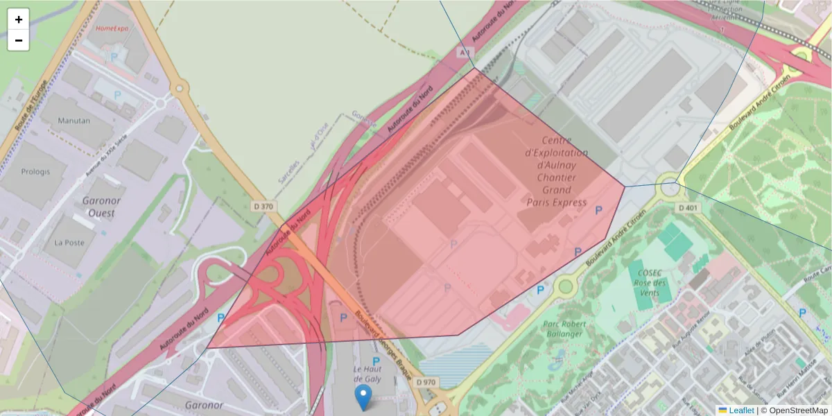 Carte de la zone du code postal  et des codes postaux voisins en France