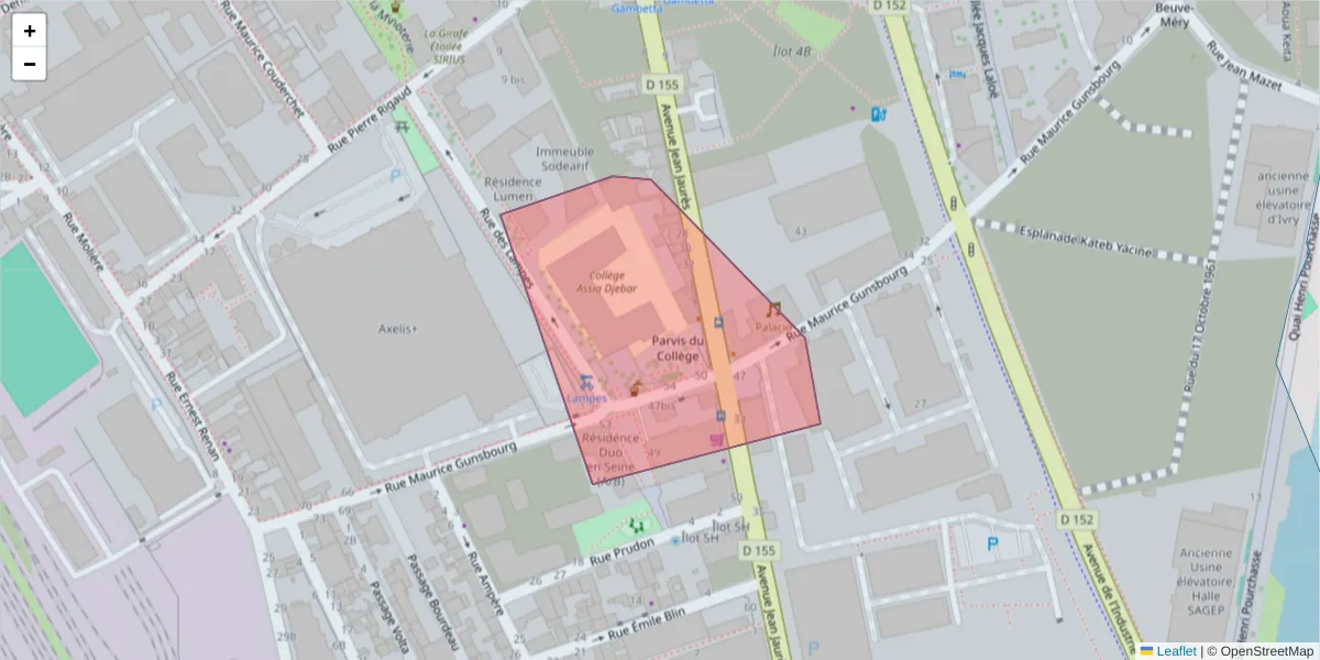 Carte de la zone du code postal  et des codes postaux voisins en France