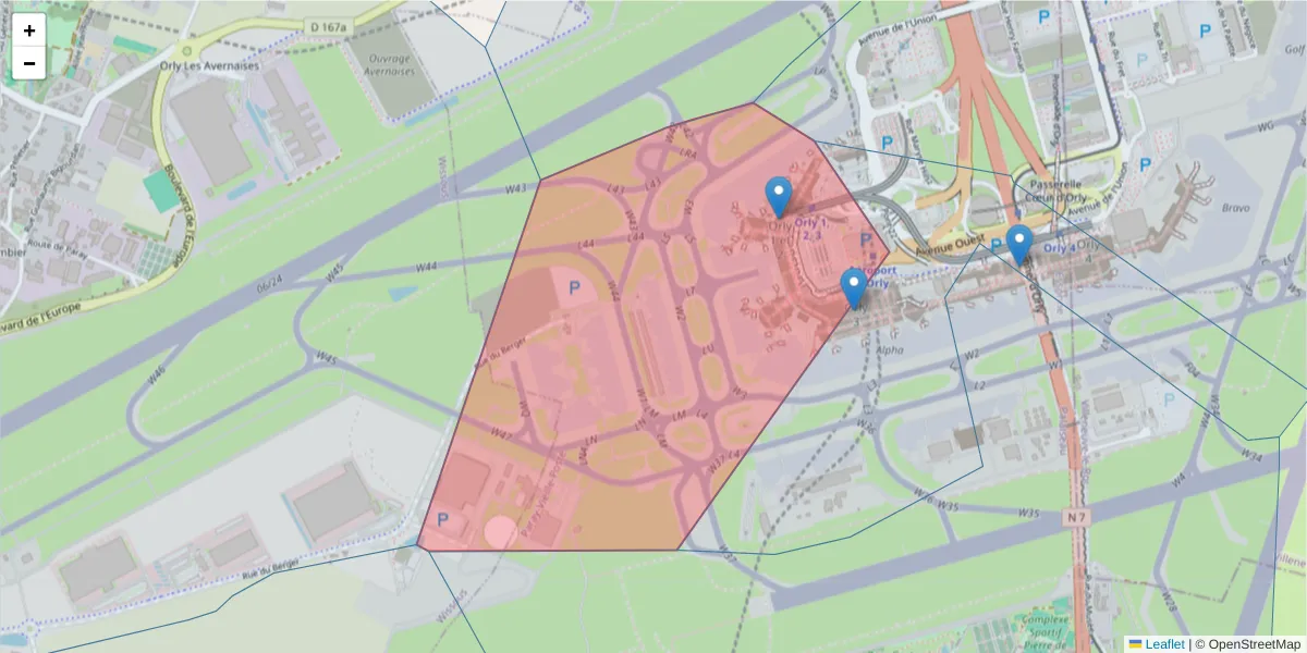 Carte de la zone du code postal  et des codes postaux voisins en France