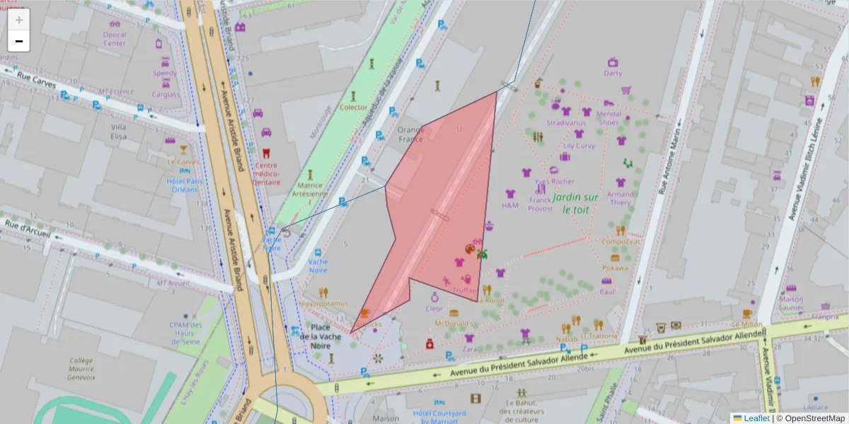 Carte de la zone du code postal  et des codes postaux voisins en France