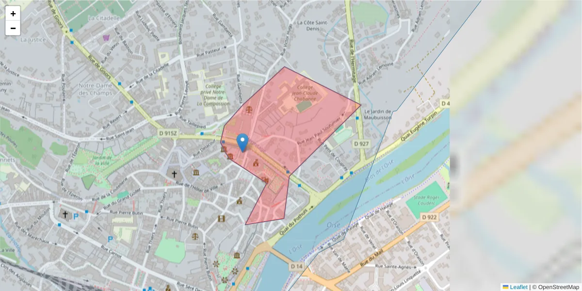 Carte de la zone du code postal  et des codes postaux voisins en France