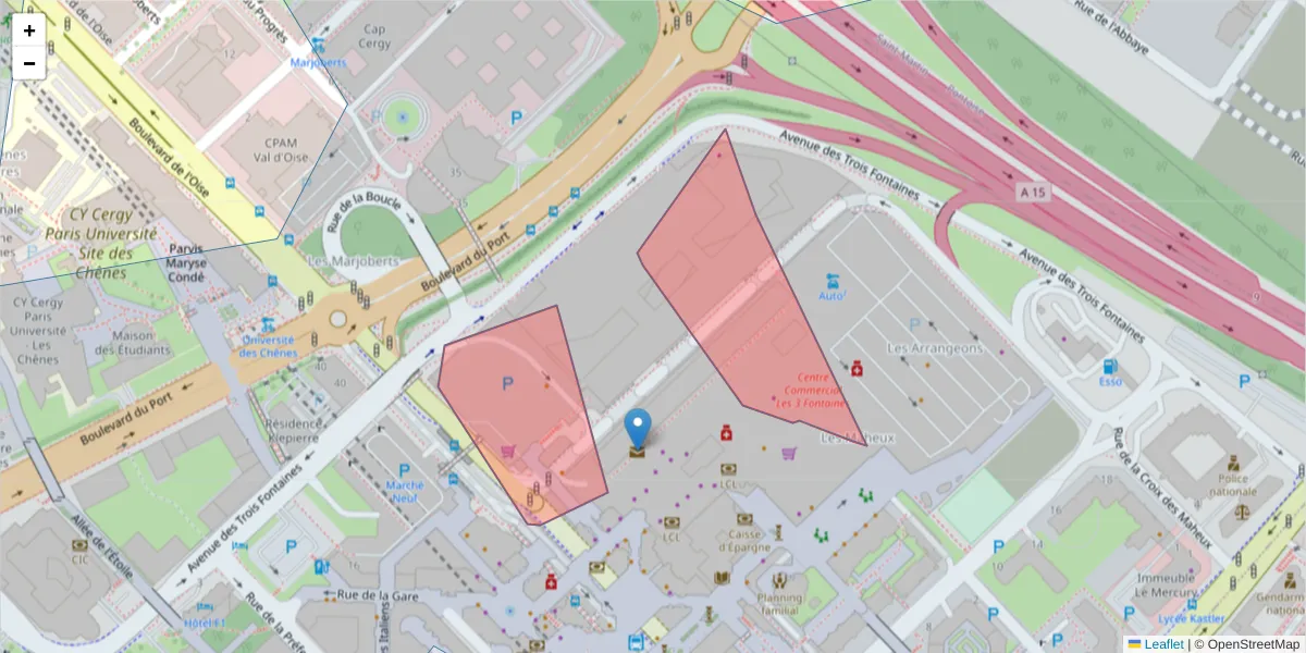 Carte de la zone du code postal  et des codes postaux voisins en France