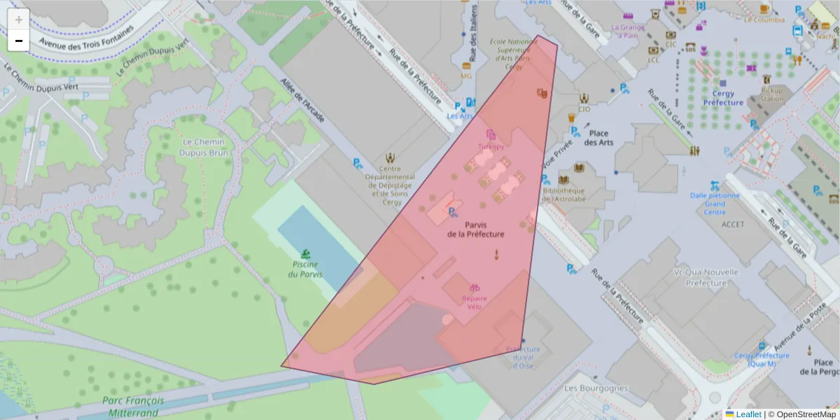 Carte de la zone du code postal  et des codes postaux voisins en France