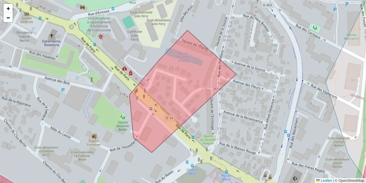 Carte de la zone du code postal  et des codes postaux voisins en France