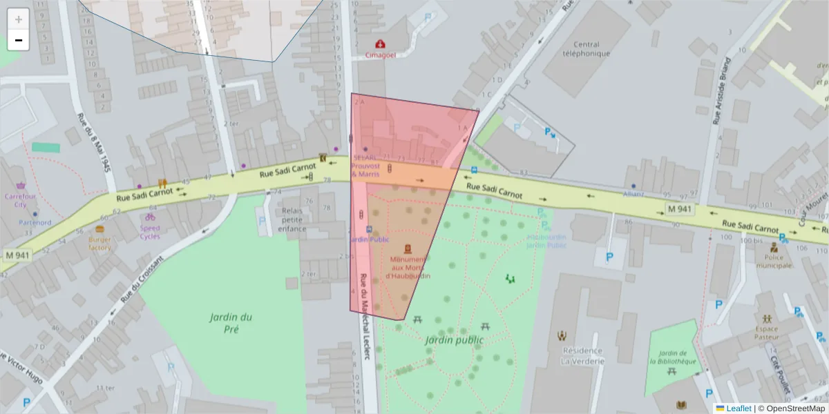 Carte de la zone du code postal  et des codes postaux voisins en France