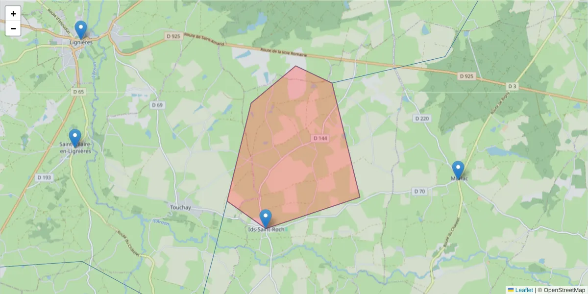 Carte de la zone du code postal  et des codes postaux voisins en France