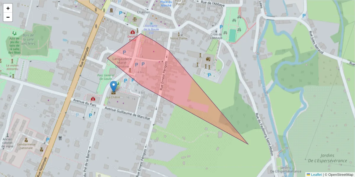 Carte de la zone du code postal  et des codes postaux voisins en France