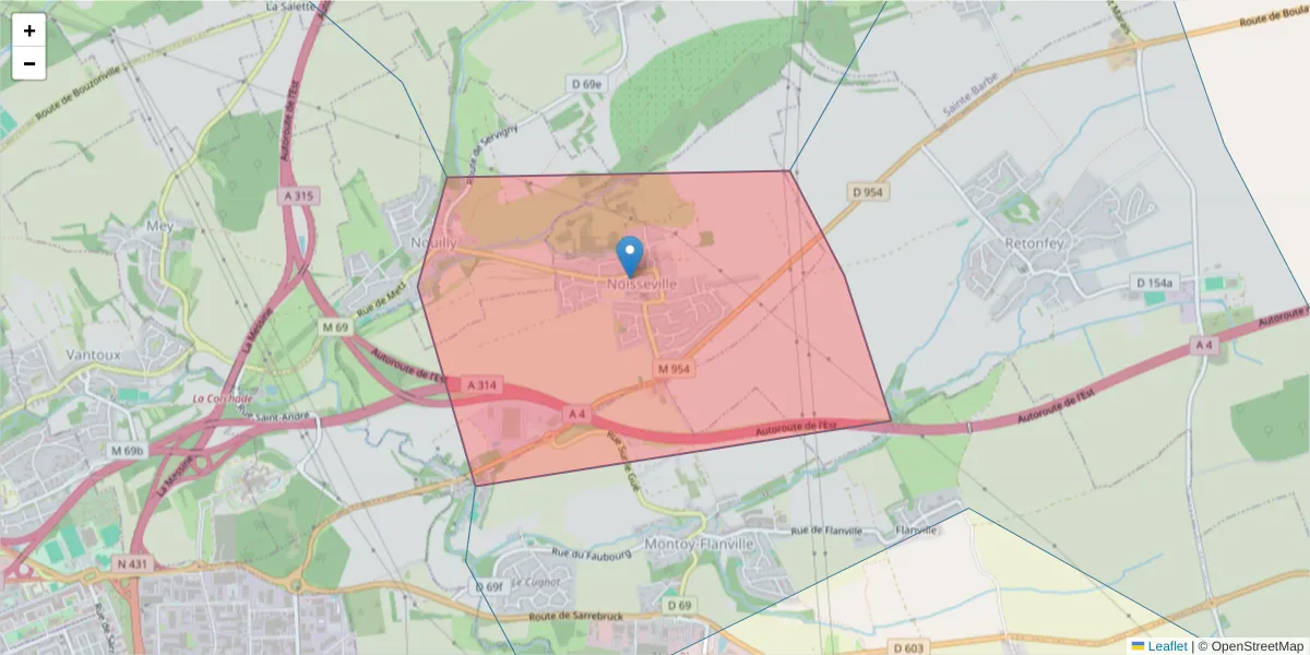 Carte de la zone du code postal  et des codes postaux voisins en France